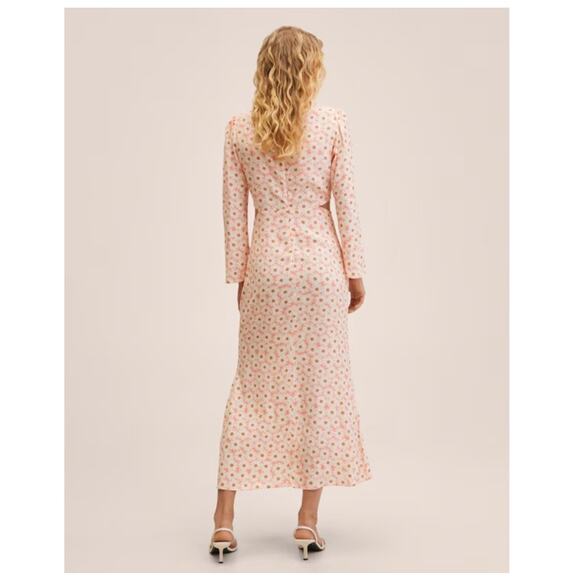 MNG Midi Dress Cut Out Daisy Floral Print Long Sleeve Pink White Womens Size XXL - Picture 3 of 16